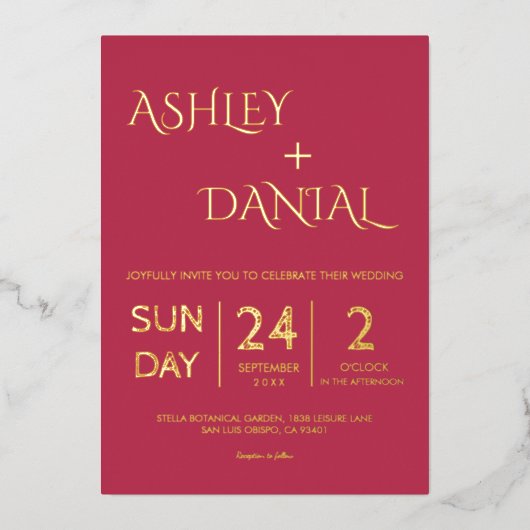 Invitation En Aluminium Mariage de calligraphie or Magenta Classy moderne (Recto)