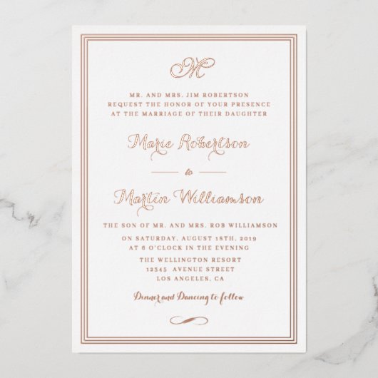 Invitation En Aluminium mariage de calligraphie or noir et rose (Recto)