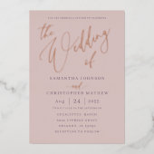 Invitation En Aluminium Mariage de calligraphie or Rose moderne (Recto)