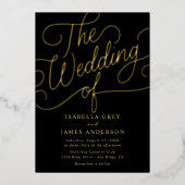 Invitation En Aluminium Mariage de calligraphie script Or Noir (Recto)