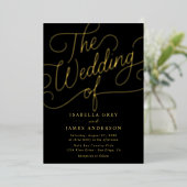 Invitation En Aluminium Mariage de calligraphie script Or Noir (Debout devant)