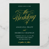 Invitation En Aluminium Mariage de calligraphie verte Emerald Gold Foil (Recto)