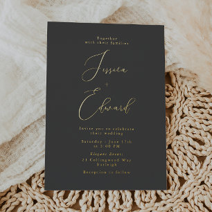 Invitation En Aluminium Mariage de charbon et d'or