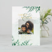 Invitation En Aluminium Mariage de CODE QR PHOTO Gold Foil Green Date de s (Debout devant)