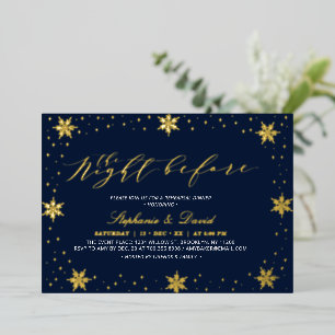 Invitation En Aluminium Mariage de couple en or et bleu marine en hiver