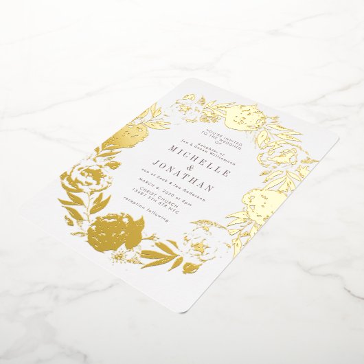 Invitation En Aluminium Mariage de couronnes à fleurs en or (Rotation)