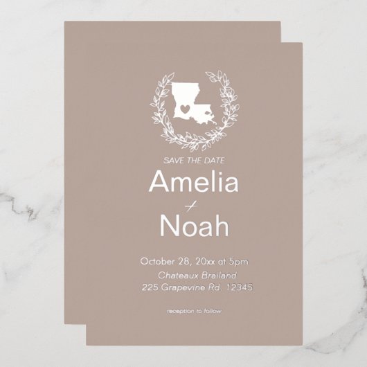 Invitation En Aluminium Mariage de destination en Louisiane  (Recto/Verso)