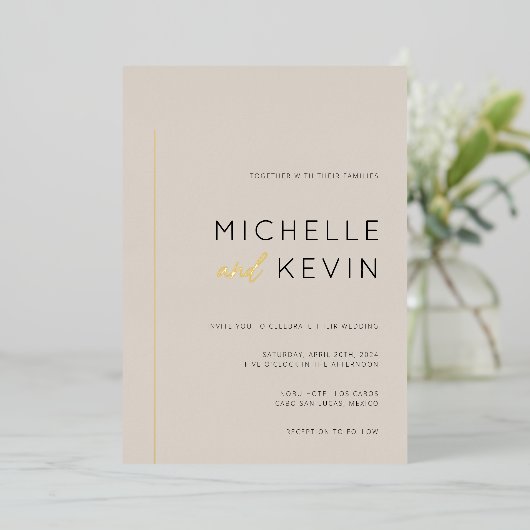 Invitation En Aluminium Mariage de détails Gold Neutrals (Debout devant)