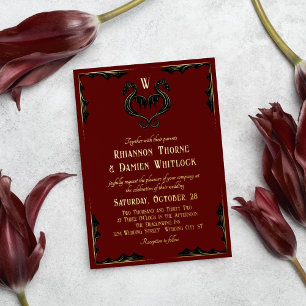 Invitation En Aluminium Mariage de fantaisie Monogramme Dragon Rouge Noir