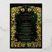 Invitation En Aluminium Mariage de feuillage céleste Emerald Gold Moon (Recto)
