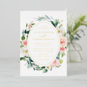 Invitation En Aluminium Mariage de feuillage Floral Gold Blush (Debout devant)