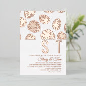 Invitation En Aluminium Mariage de feuille Monstera moderne pressé (Debout devant)