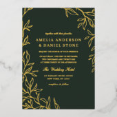 Invitation En Aluminium Mariage de feuille verte minimal or (Recto)