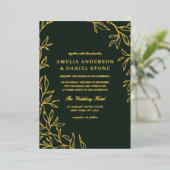 Invitation En Aluminium Mariage de feuille verte minimal or (Debout devant)