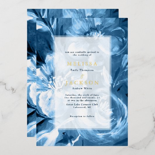 Invitation En Aluminium Mariage de fleurs d'aquarelle bleu (Recto/Verso)