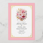 Invitation En Aluminium Mariage de fleurs rose et or (Recto)