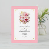 Invitation En Aluminium Mariage de fleurs rose et or (Debout devant)