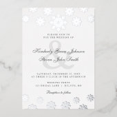 Invitation En Aluminium Mariage de flocons d'argent d'hiver moderne (Recto)
