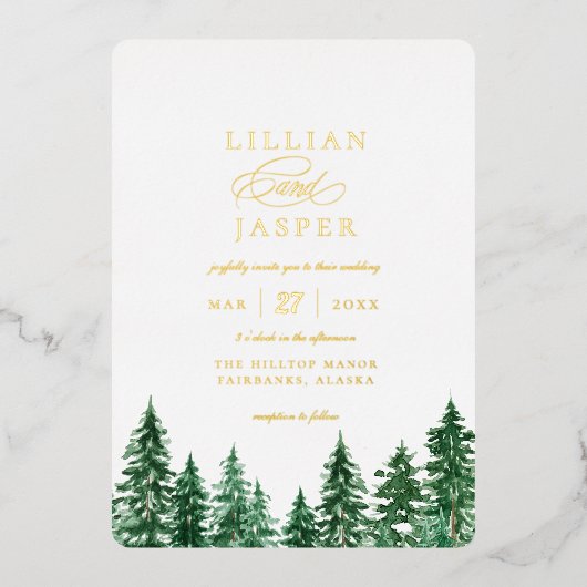 Invitation En Aluminium Mariage de forêt rustique aquarelle (Recto)