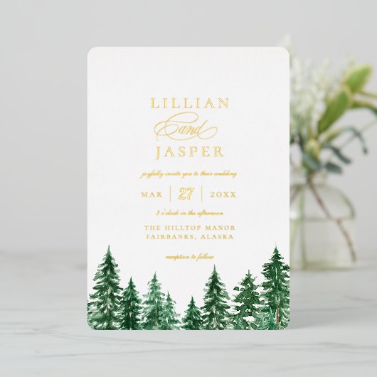 Invitation En Aluminium Mariage de forêt rustique aquarelle (Debout devant)