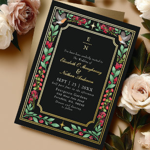 Invitation En Aluminium Mariage de Jardin Floral Botanique Envoûtant Noir