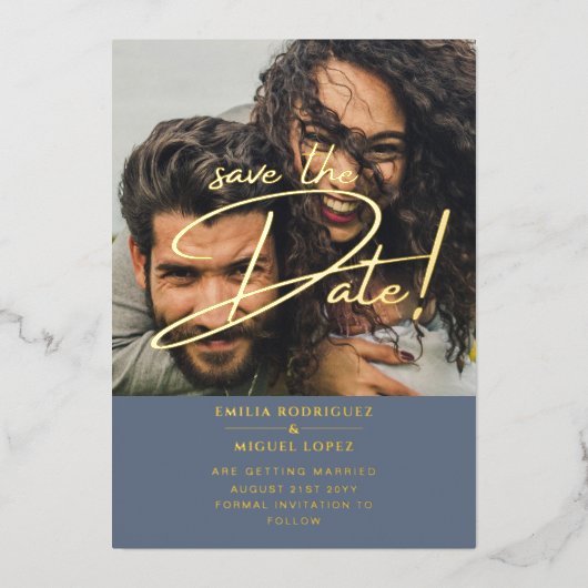 Invitation En Aluminium MARIAGE de la date de sauvegarde en bleu (Recto)