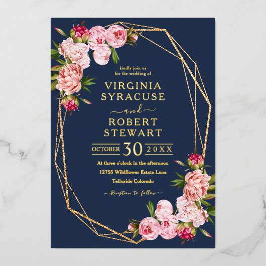 Invitation En Aluminium Mariage de la Royal Blue Navy de couleur rose (Recto)