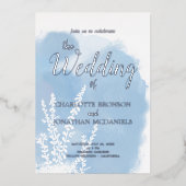 Invitation En Aluminium Mariage de lavage bleu céleste à l'aquarelle botan (Recto)