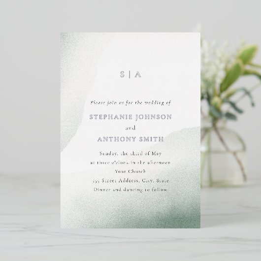 Invitation En Aluminium Mariage de lavage monogramme Sage vert Aquarelle (Debout devant)
