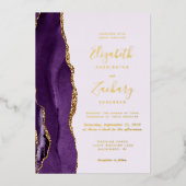 Invitation En Aluminium Mariage de lavande d'agate d'or violet moderne (Recto)