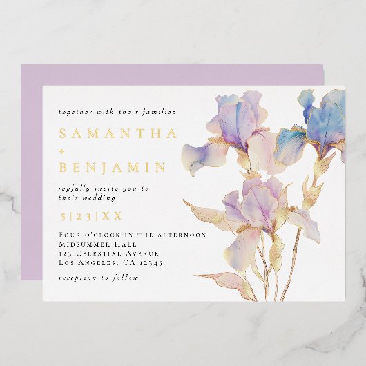 Invitation En Aluminium Mariage de l'Iris de Bohême (Recto/Verso)