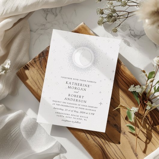 Invitation En Aluminium Mariage de lune des étoiles célestes de minuit