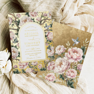 Invitation En Aluminium Mariage de luxe chinoiserie pivoine florale oiseau