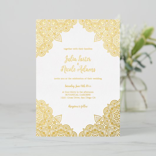 Invitation En Aluminium Mariage de luxe géométrique (Debout devant)