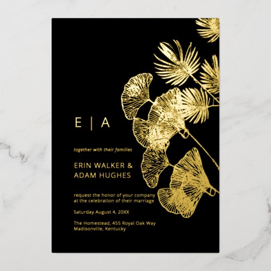Invitation En Aluminium Mariage de luxe Gingko Leaf Real Gold (Recto)