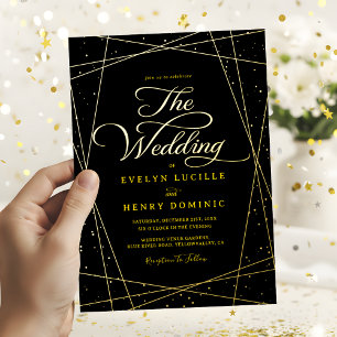 Invitation En Aluminium Mariage de Luxe Noir et Or Géométrique