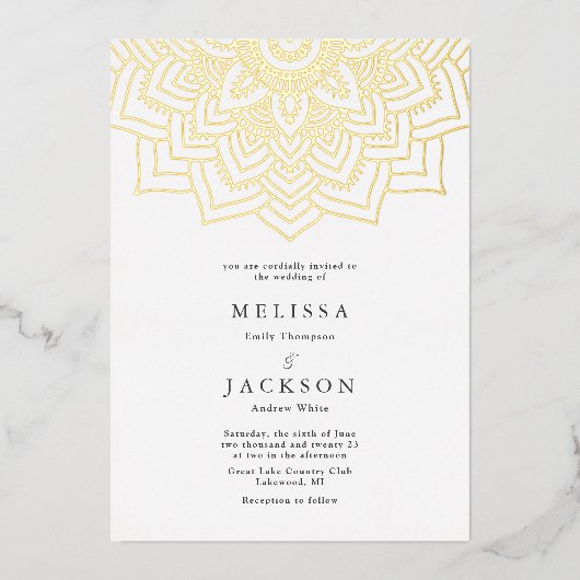 Invitation En Aluminium Mariage de mandala en or blanc Delicate (Recto)