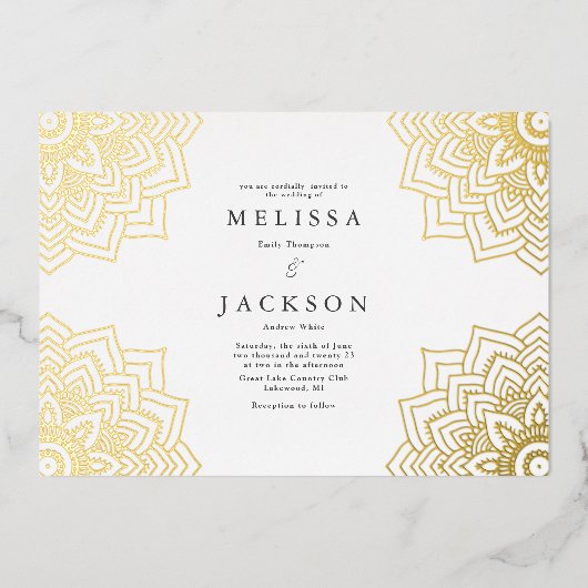 Invitation En Aluminium Mariage de mandala en or blanc Delicate (Recto)