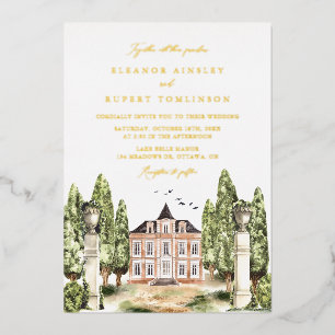 Invitation En Aluminium Mariage de manoir anglais à l'aquarelle vintage