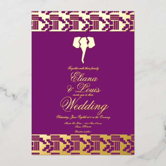 Invitation En Aluminium Mariage de marquage des éléphants d'or africains h (Recto)