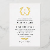 Invitation En Aluminium Mariage de monogramme de couronne Black Gold Laure (Recto)