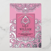 Invitation En Aluminium Mariage de monogramme de diamant d'ArtDeco rose (Recto)
