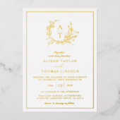 Invitation En Aluminium Mariage de monogramme de la crête Fleur sauvage d' (Recto)