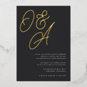 Invitation En Aluminium Mariage de monogramme de script noir et or surdime (Recto)