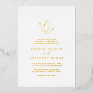 Invitation En Aluminium Mariage de monogramme officiel à huile d'or délica