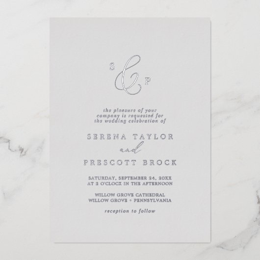 Invitation En Aluminium Mariage de monogramme officiel en gris argenté (Recto)