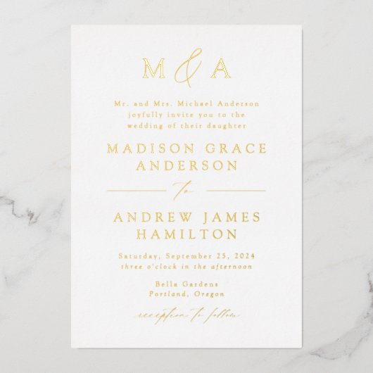 Invitation En Aluminium Mariage de Monogramme Or Elegance Moderne (Recto)
