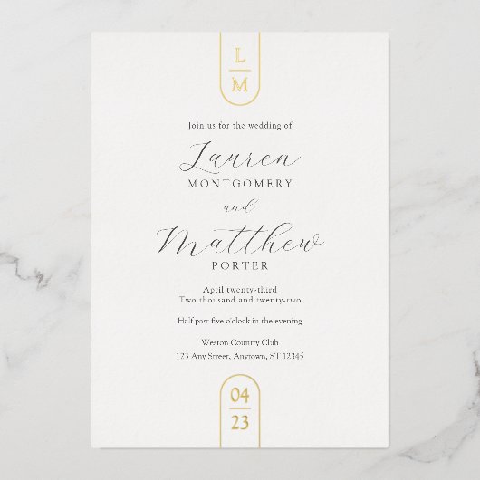 Invitation En Aluminium Mariage de monogramme simple or moderne (Recto)