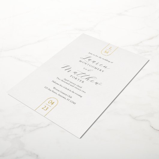 Invitation En Aluminium Mariage de monogramme simple or moderne (Rotation)