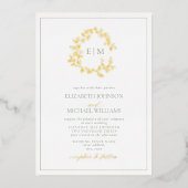 Invitation En Aluminium Mariage de monogramme vert à huile d'or (Recto)